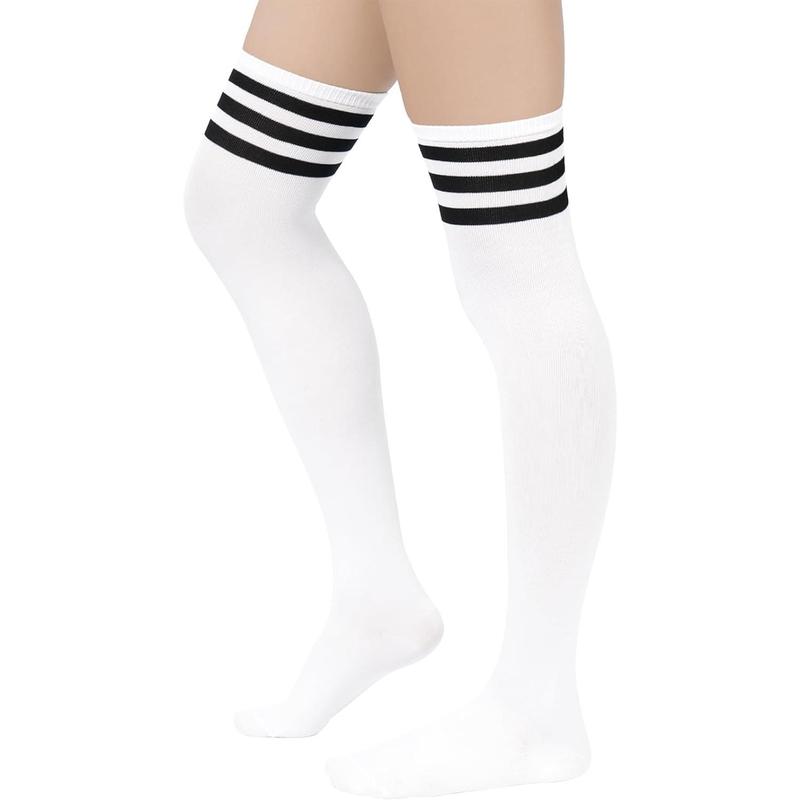 3 Pairs Thigh High Socks for Women Over the  High Socks Triple Stripe Long Stockings Thigh Highs Leg Warmer