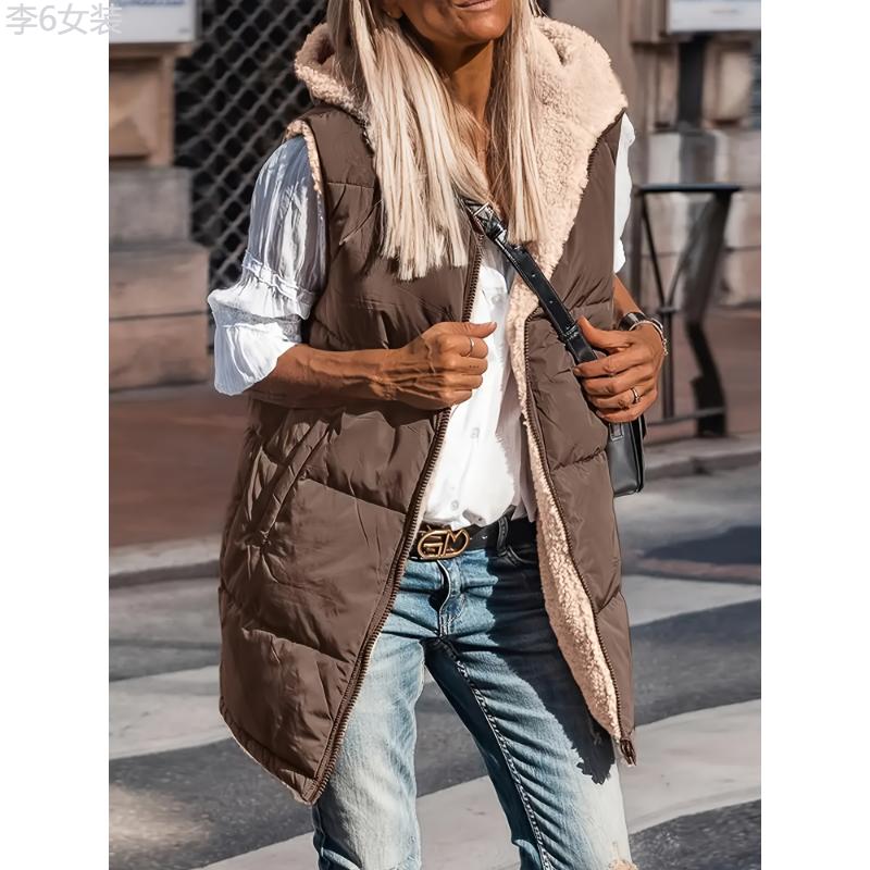 Women's Thermal Gilet Jacket - Plush Lined, Zip Up, Hooded, Sleeveless, Casual, Fall & Winter Essential, Soft and Warm Vest for Outdoor Activities Collar Fabric Womenswear Polyester Tops Comfort Basic Minimalist