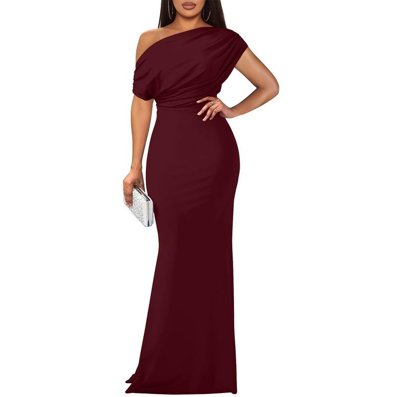 Black Friday Sales - Women's Elegant Sleeveless Off Shoulder Bodycon Long Formal Party Evening Dress Fabric Polyester