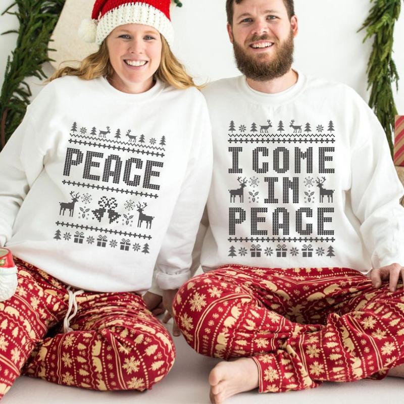 Come In Peace I'm Peace PNG, Retro Couples Matching Ugly Christmas Png, Ugly Adult Humor Holiday Png, Funny Couples Christmas Ugly Sweater