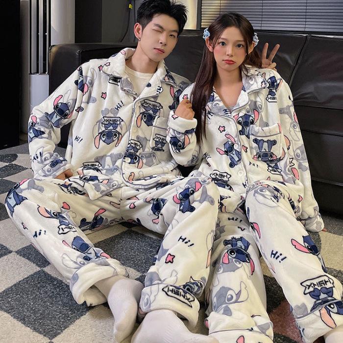 Couple Pajamas New Coral Fleece Fleece-lined Thickened Men's and Women's Can Be Outerwear Homewear