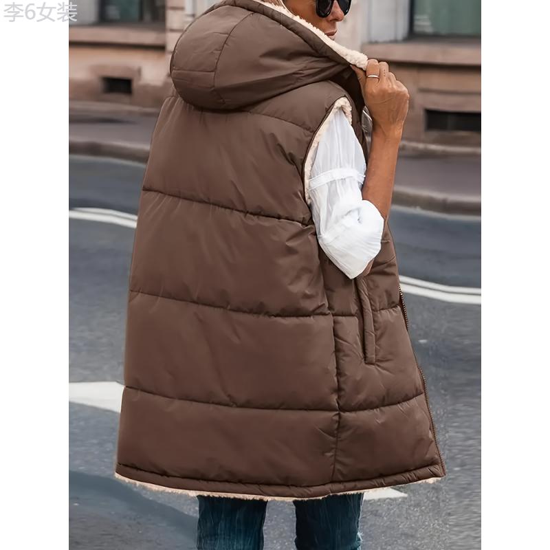 Women's Thermal Gilet Jacket - Plush Lined, Zip Up, Hooded, Sleeveless, Casual, Fall & Winter Essential, Soft and Warm Vest for Outdoor Activities Collar Fabric Womenswear Polyester Tops Comfort Basic Minimalist