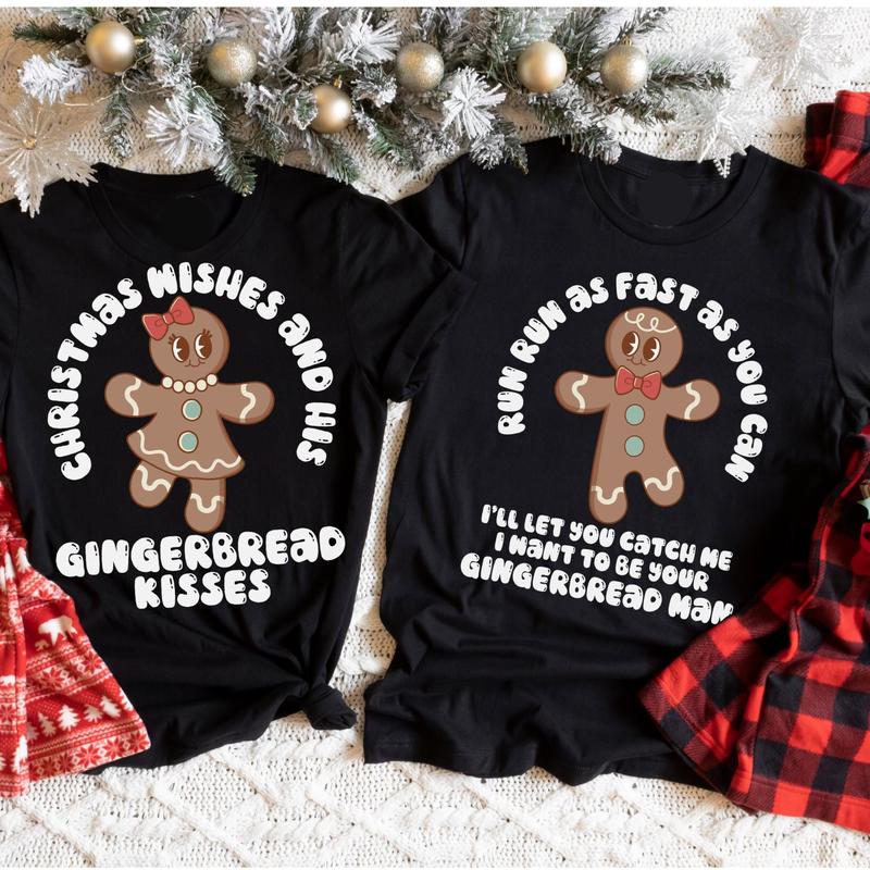 Couples Christmas Shirts, Couple Christmas Pajamas, Couple Sweaters, Gingerbread Matching Christmas TShirts, Funny Ugly Sweater Party Tees