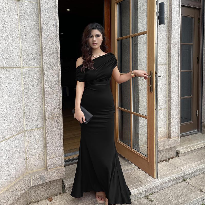 Black Friday Sales - Women's Elegant Sleeveless Off Shoulder Bodycon Long Formal Party Evening Dress Fabric Polyester