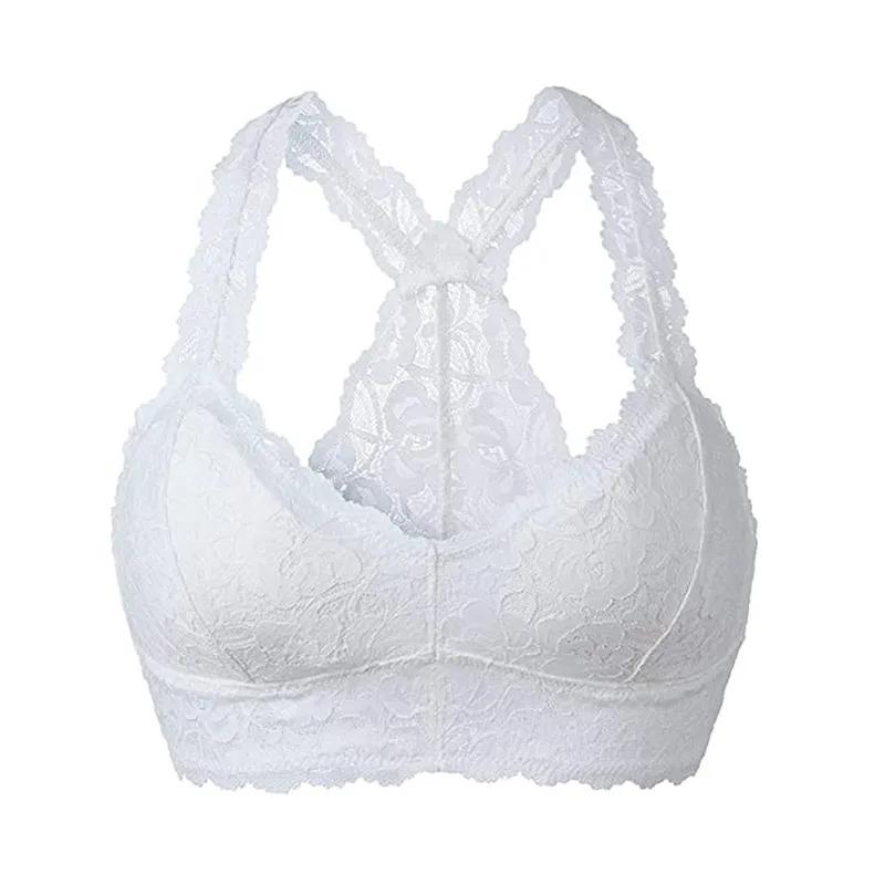 Women Plus Size Vest Bra Crop Wire Free Bras Lingerie Sexy V Neck Underwear Embroidery Sexy Lace Solid Color Bralette S 3XL