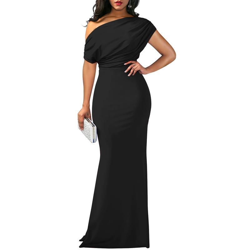 Black Friday Sales - Women's Elegant Sleeveless Off Shoulder Bodycon Long Formal Party Evening Dress Fabric Polyester