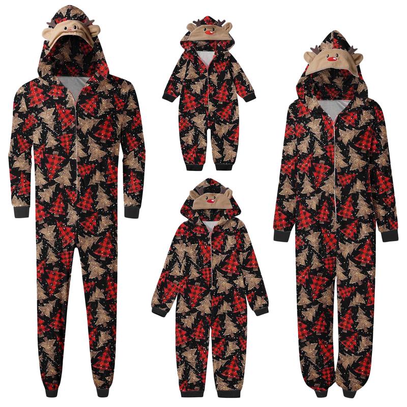 2024 New Family Matching Christmas Jumpsuits Pajamas Sets Xmas Pj's Clothes Letter Santa Tree Print Hooded Long Sleeve Playsuits Autumn Zipper Long Rompers Bodysuit