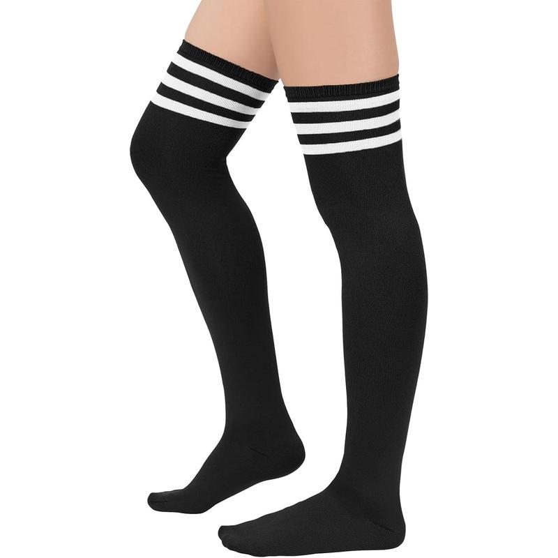 3 Pairs Thigh High Socks for Women Over the  High Socks Triple Stripe Long Stockings Thigh Highs Leg Warmer