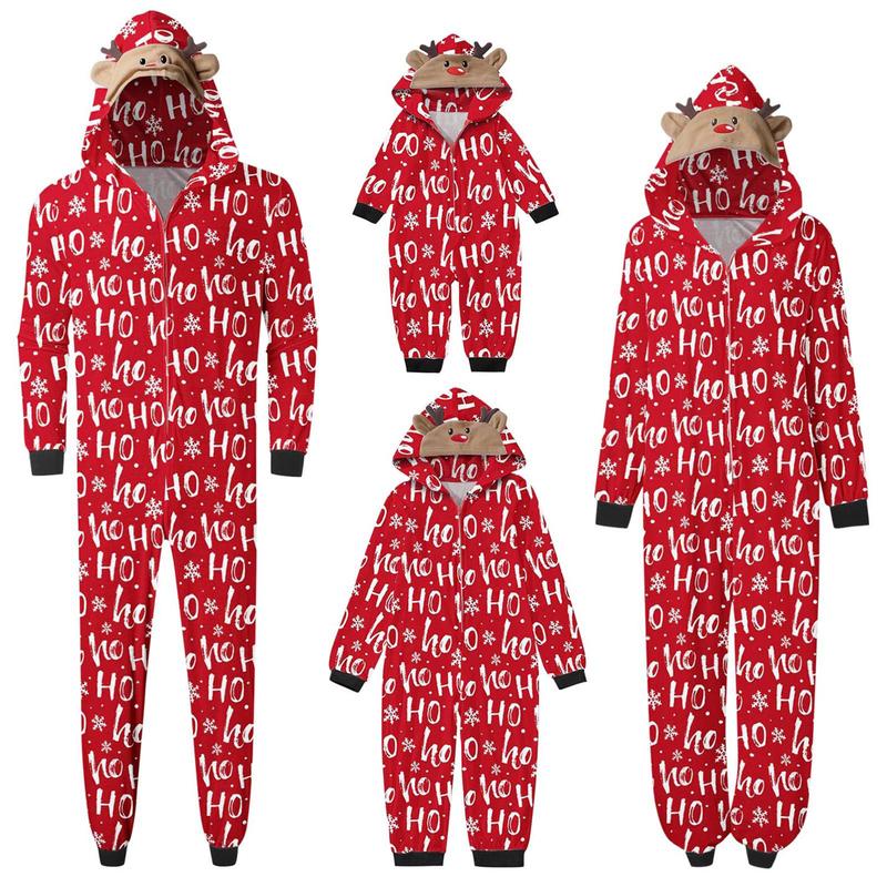 2024 New Family Matching Christmas Jumpsuits Pajamas Sets Xmas Pj's Clothes Letter Santa Tree Print Hooded Long Sleeve Playsuits Autumn Zipper Long Rompers Bodysuit