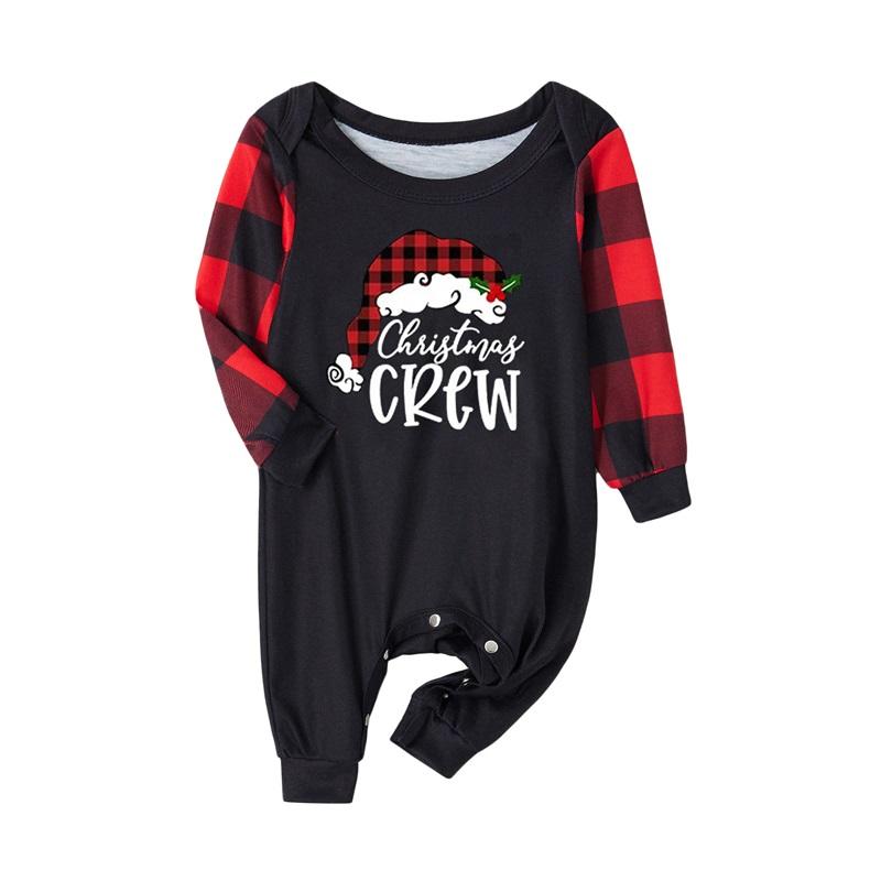 Matching Christmas Pajamas For Family, Long-Sleeved Letter Print Round Neck Tops + Plaid Pattern Trousers Sleepwear Outfits