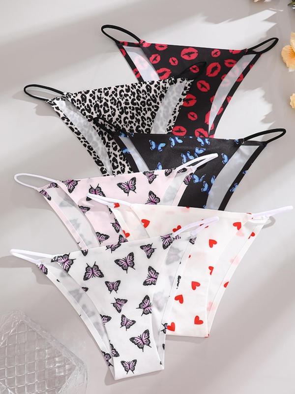 Women's  Leopard & Butterfly & Heart Print Panty, Soft Comfy Breathable Knicker for Daily Wear, Underwear for All Seasons