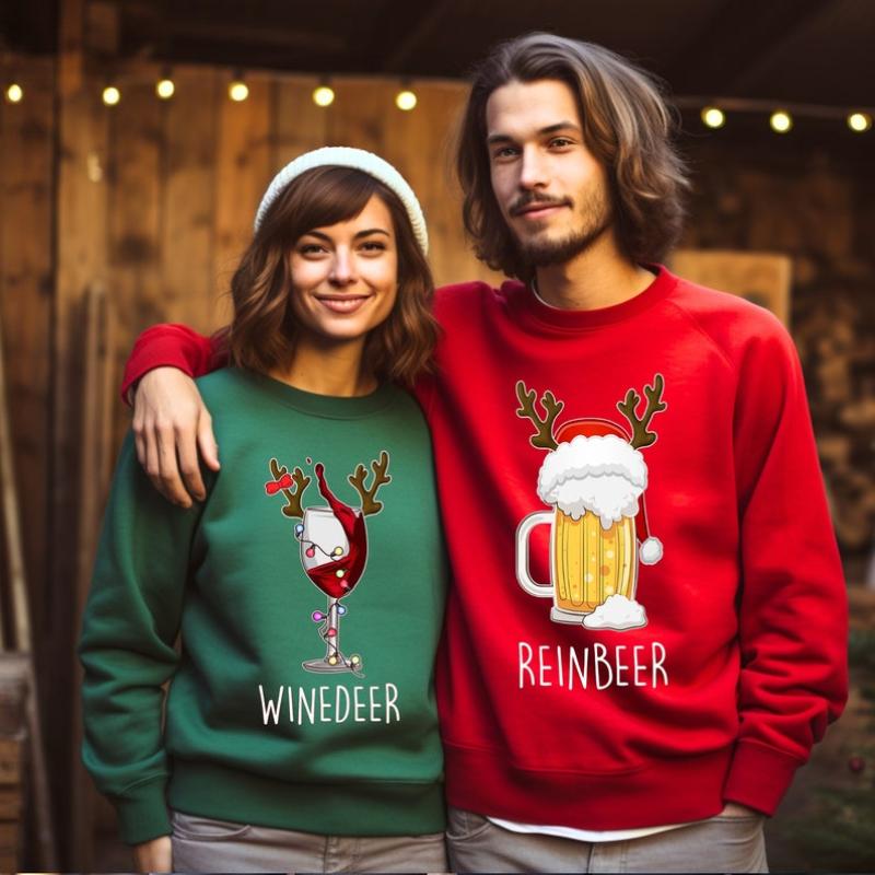 Winedeer Reinbeer Sweatshirts, Funny Couple Christmas Shirts, Christmas Sweatshirt, Couples Sweaters, Reindeer Sweatshirt, Matching Sweaters