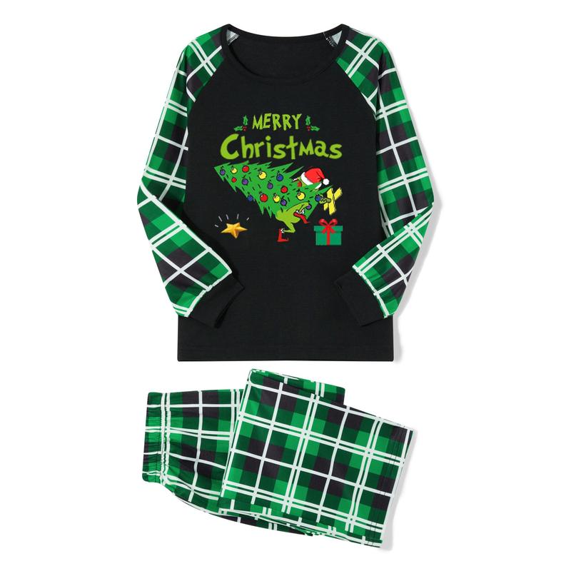 Christmas Pajamas for Family Funny Elf Stole Tree Print Long Sleeve Tops + Trousers Set Holiday Nightwear