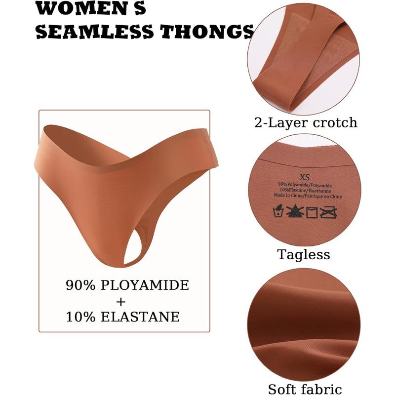 Seamless Thongs for Women Sexy No Show Panties Invisible V-waisted Stretch Ladies Underwear 6 Pack (XS-XL)