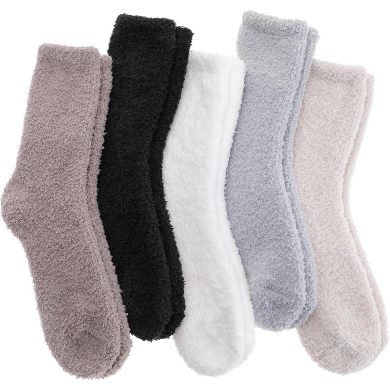 Fuzzy Socks Warm Fluffy Winter Cozy Thick Plush Slipper Sleep Comfy Crew Socks for Women & Men 5 Pairs