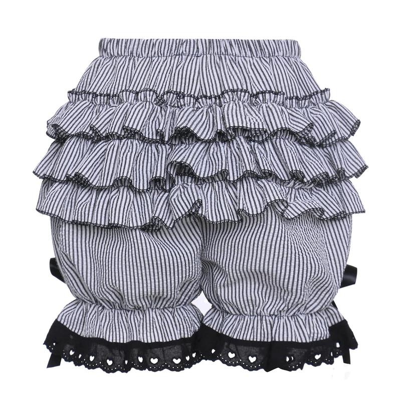 Women's Fashion Bloomers Shorts Lace Trim Layered Ruffle Bowknot Elastic Waist Short Pants Summer Casual Shorts