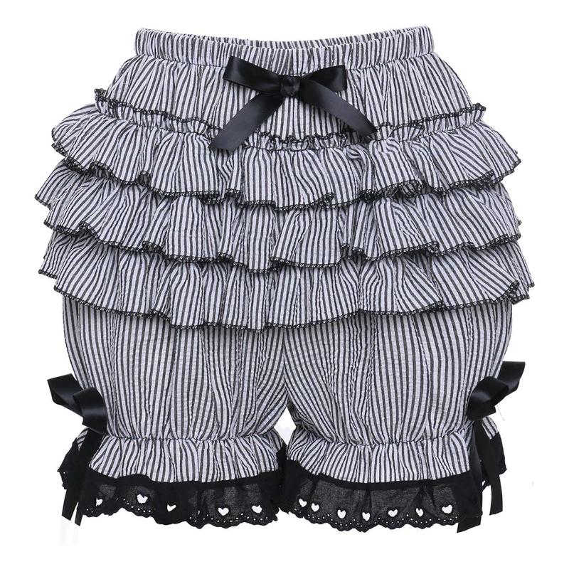 Women's Fashion Bloomers Shorts Lace Trim Layered Ruffle Bowknot Elastic Waist Short Pants Summer Casual Shorts