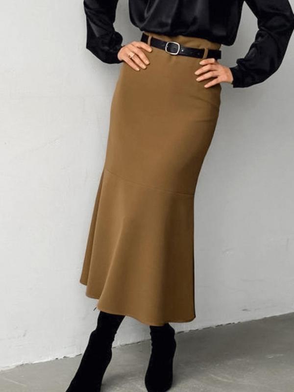 Women's Solid Zipper Mermaid Skirt, Elegant Fashion Casual High Waist Long Skirt for Daily Outdoor Wear, Women Clothing for Fall & Winter