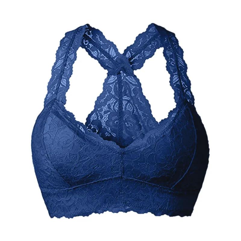 Women Plus Size Vest Bra Crop Wire Free Bras Lingerie Sexy V Neck Underwear Embroidery Sexy Lace Solid Color Bralette S 3XL