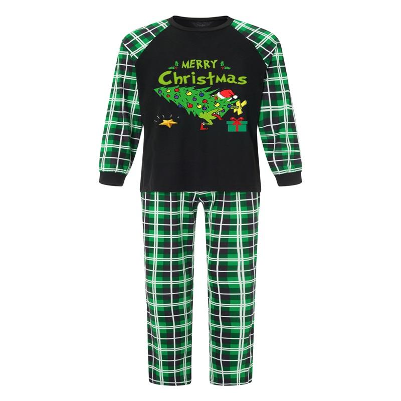 Christmas Pajamas for Family Funny Elf Stole Tree Print Long Sleeve Tops + Trousers Set Holiday Nightwear