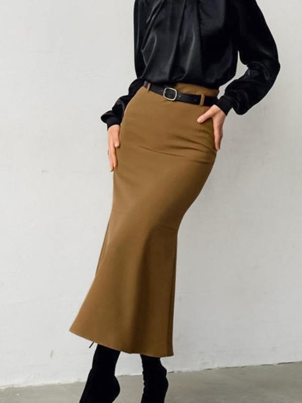 Women's Solid Zipper Mermaid Skirt, Elegant Fashion Casual High Waist Long Skirt for Daily Outdoor Wear, Women Clothing for Fall & Winter