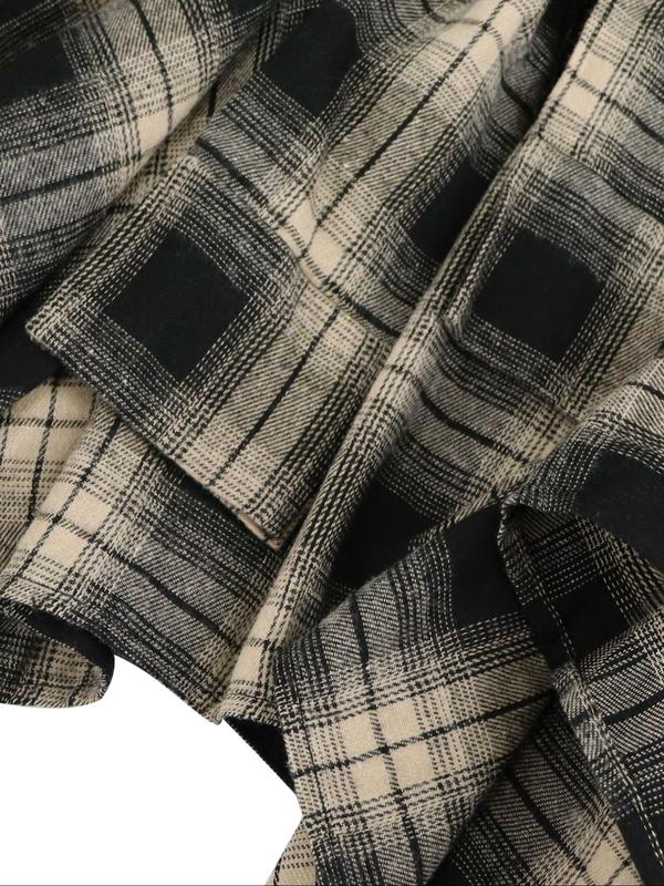 Women's Plaid Print Tie Front A Line Skirt, Casual Asymmetrical Hem Skirt for Spring & Fall, Women's Bottoms for Daily Wear