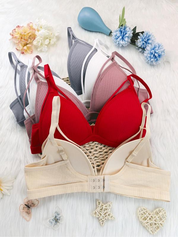 Women's Solid Wireless Bralette, Casual Comfy Adjustable Strap Bras, Soft Comfortable Breathable Lingerie for Daily Wear