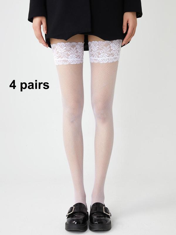 Women's Floral Lace Over The Knee Socks, Casual Comfy Breathable Thigh High Socks for Daily Wear, Ladies Socks for All Seasons