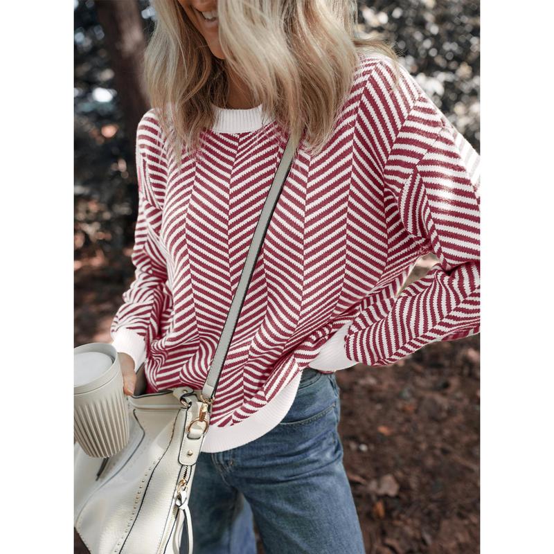 Dokotoo Women's Crewneck Cute Sweaters 2024 Striped Colorblock Fall Winter Knitted Pullover Tops