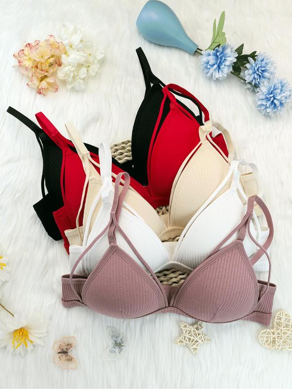 Women's Solid Wireless Bralette, Casual Comfy Adjustable Strap Bras, Soft Comfortable Breathable Lingerie for Daily Wear