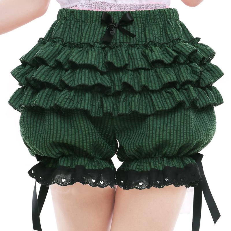 Women's Fashion Bloomers Shorts Lace Trim Layered Ruffle Bowknot Elastic Waist Short Pants Summer Casual Shorts