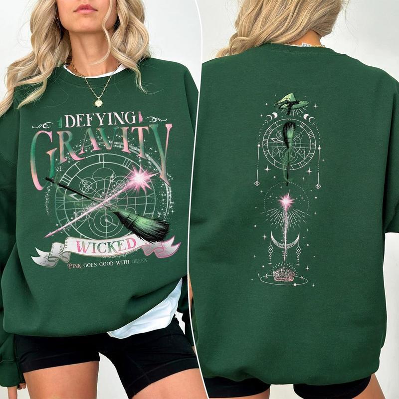 Wicked Defying Gravity Sweatshirt, Pink And Green Changed For Good Crewneck Sweater, Wicked Broomstick Magic Movie Fan Shirt