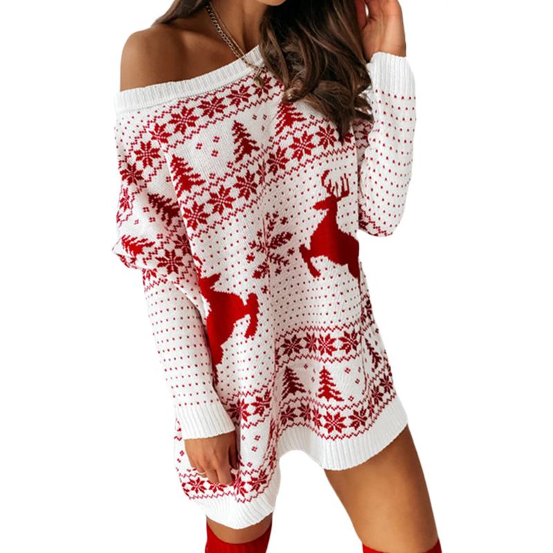 Women Christmas Jacquard Knitted , Loose Fit  O-neck  for Autumn, Winter Women's Christmas Printed Sweater  Casual Fabric Womenswear