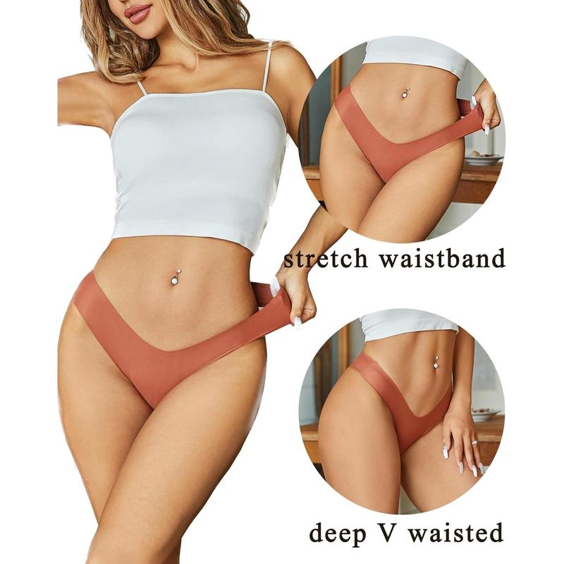 Seamless Thongs for Women Sexy No Show Panties Invisible V-waisted Stretch Ladies Underwear 6 Pack (XS-XL)