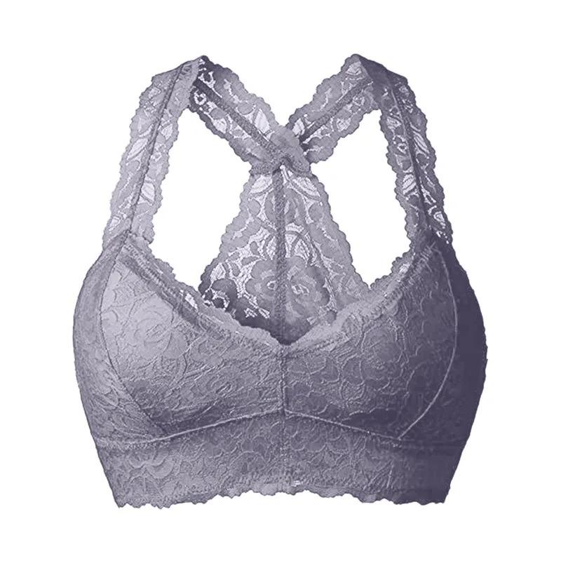 Women Plus Size Vest Bra Crop Wire Free Bras Lingerie Sexy V Neck Underwear Embroidery Sexy Lace Solid Color Bralette S 3XL