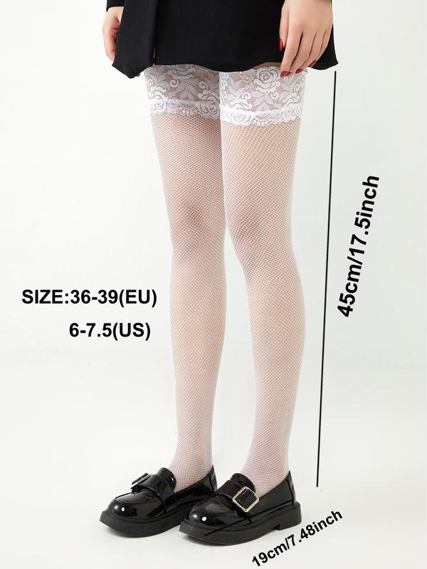 Women's Floral Lace Over The Knee Socks, Casual Comfy Breathable Thigh High Socks for Daily Wear, Ladies Socks for All Seasons
