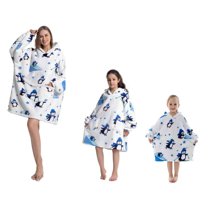 Warm Wearable  Blanket for Winter Oversized Flannel Sherpa Cozy Hoodie for Adults Kids Toddlers  Halloween Xmas Gifts