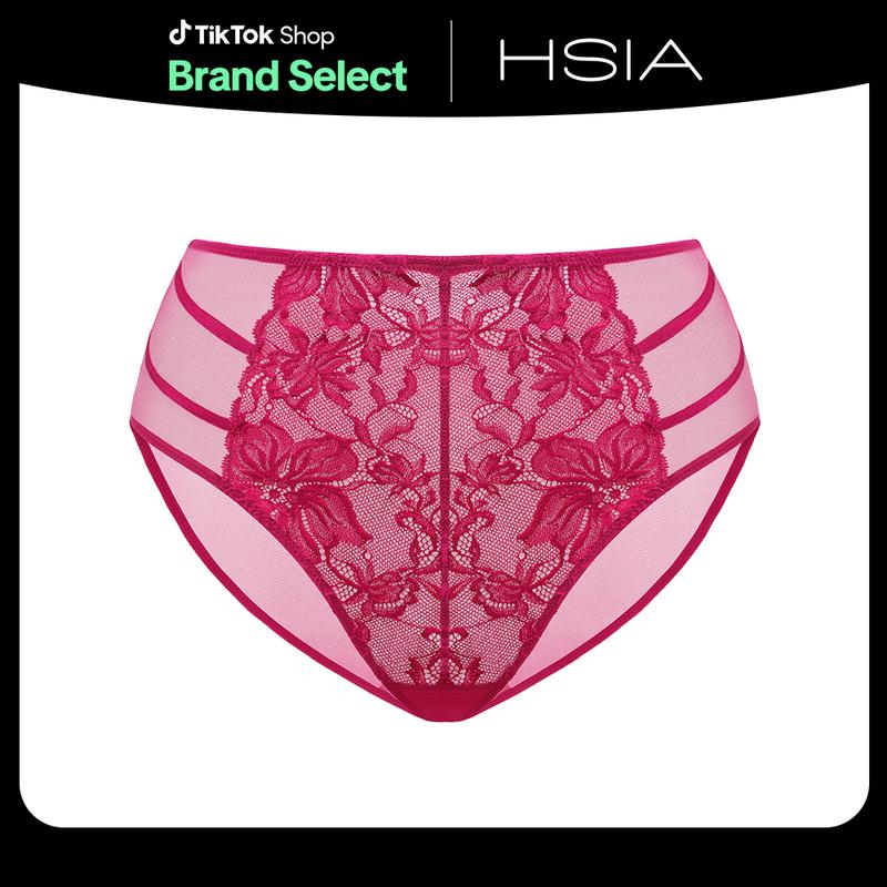 Live Exclusive HSIA Pretty In Petals Floral Lace Sheer Mesh Back Underwear High-Rise Brief Matching Panty