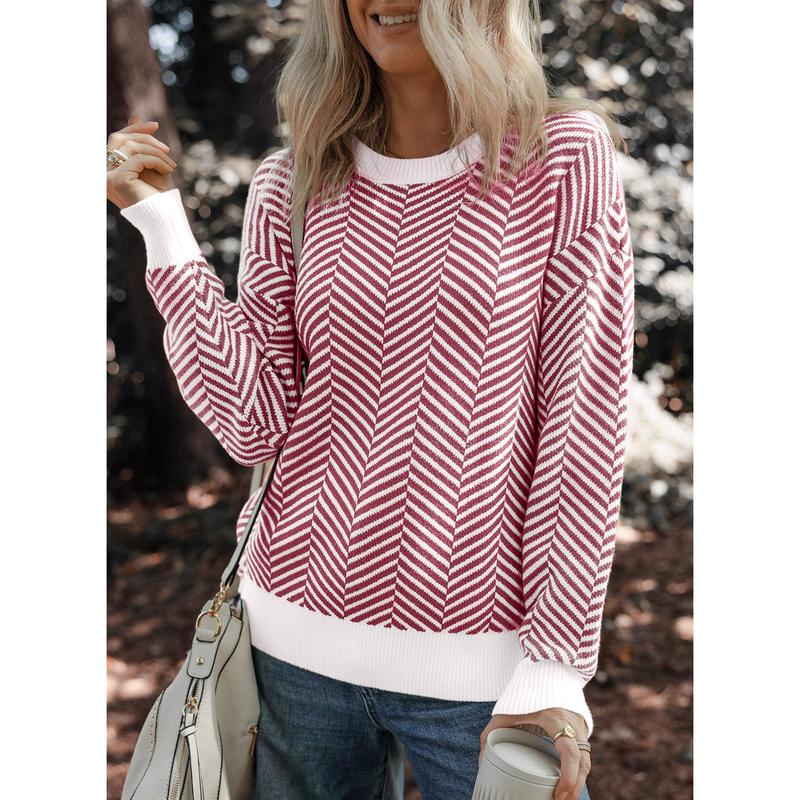 Dokotoo Women's Crewneck Cute Sweaters 2024 Striped Colorblock Fall Winter Knitted Pullover Tops