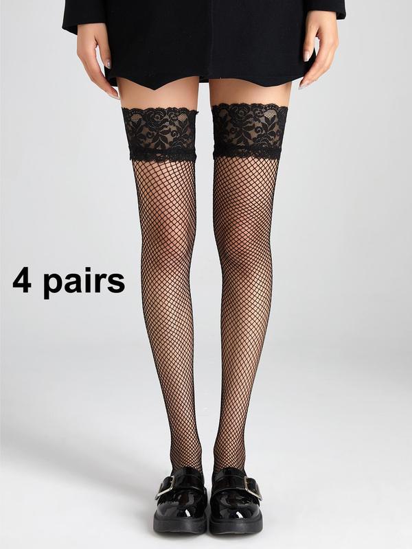 Women's Floral Lace Over The Knee Socks, Casual Comfy Breathable Thigh High Socks for Daily Wear, Ladies Socks for All Seasons