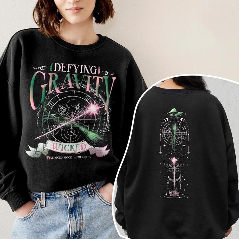 Wicked Defying Gravity Sweatshirt, Pink And Green Changed For Good Crewneck Sweater, Wicked Broomstick Magic Movie Fan Shirt