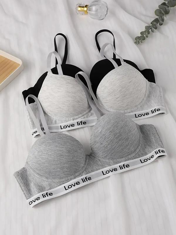 Women's Letter Tape Push Up Bra, Casual Comfortable Breathable Adjustable Strap Underwire Bra, Lingerie for All Seasons