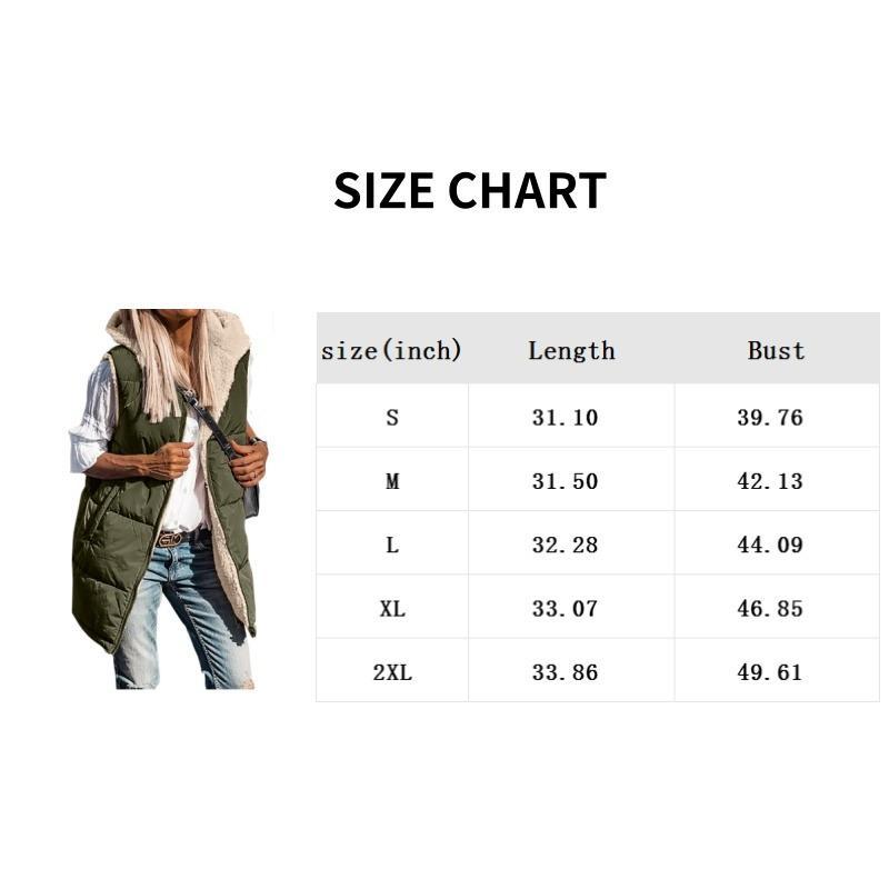 Women's 2024 Fall Reversible Vest Sleeveless Wool Jacket Zipper Hoodie Pocket Long Warm Winter Coat