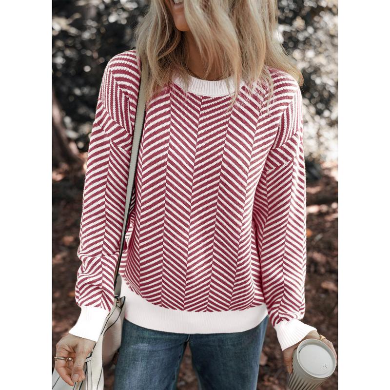 Dokotoo Women's Crewneck Cute Sweaters 2024 Striped Colorblock Fall Winter Knitted Pullover Tops