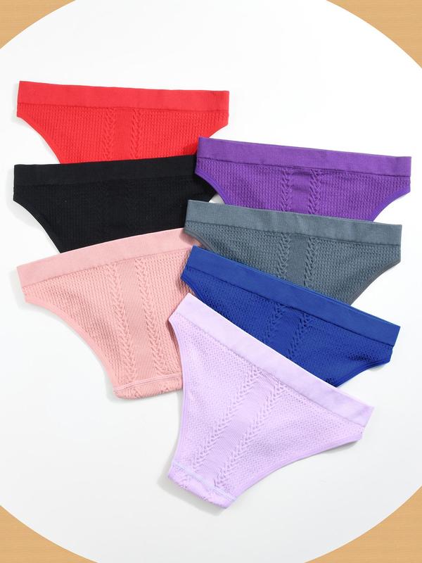 Women's 7pcs Solid Textured Knicker, Soft Comfy Breathable Panty for Daily Wear, Underwear for All Seasons