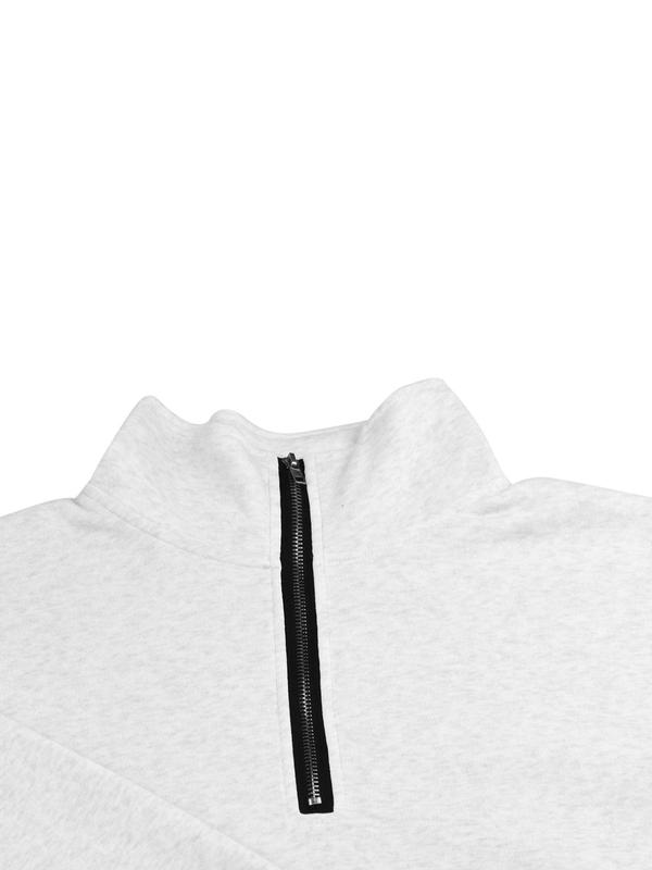  Solid Half Zip Drop Shoulder Sweatshirt, Casual Long Sleeve Funnel Neck Pullover for Fall & Winter, Women's Clothes for Daily Wear