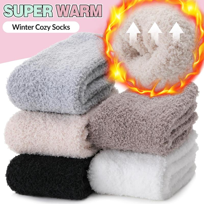 Fuzzy Socks Warm Fluffy Winter Cozy Thick Plush Slipper Sleep Comfy Crew Socks for Women & Men 5 Pairs