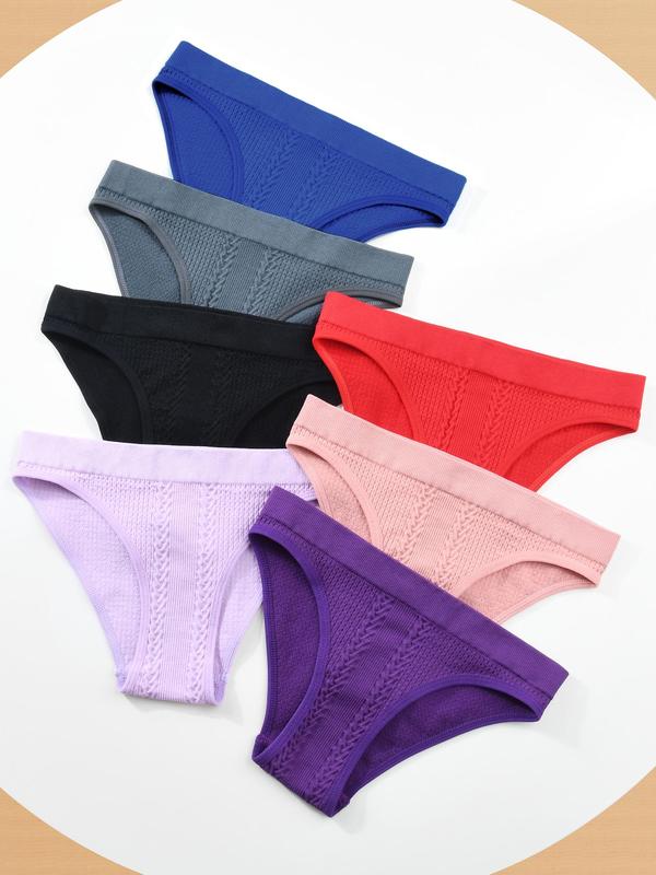 Women's 7pcs Solid Textured Knicker, Soft Comfy Breathable Panty for Daily Wear, Underwear for All Seasons