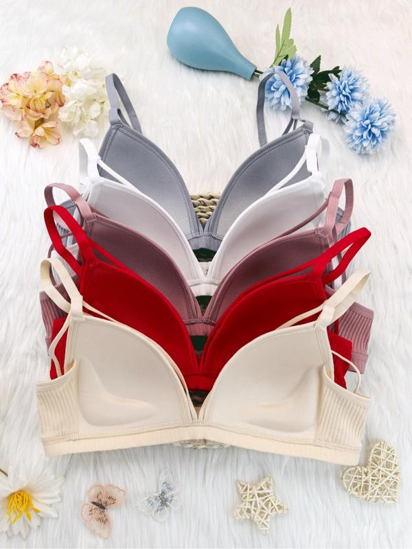 Women's Solid Wireless Bralette, Casual Comfy Adjustable Strap Bras, Soft Comfortable Breathable Lingerie for Daily Wear