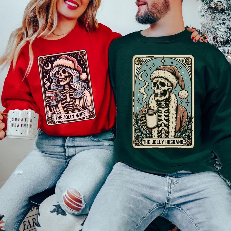 Couples Christmas Sweatshirt, Christmas Couple Sweatshirt, Funny Tarot Card Husband Wife Christmas , Ugly Xmas Sweater, Christmas Matching